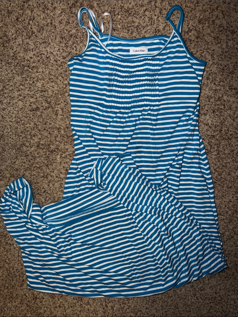 Calvin Klein aqua Blue & White Striped Sundress xl super soft stretchy
